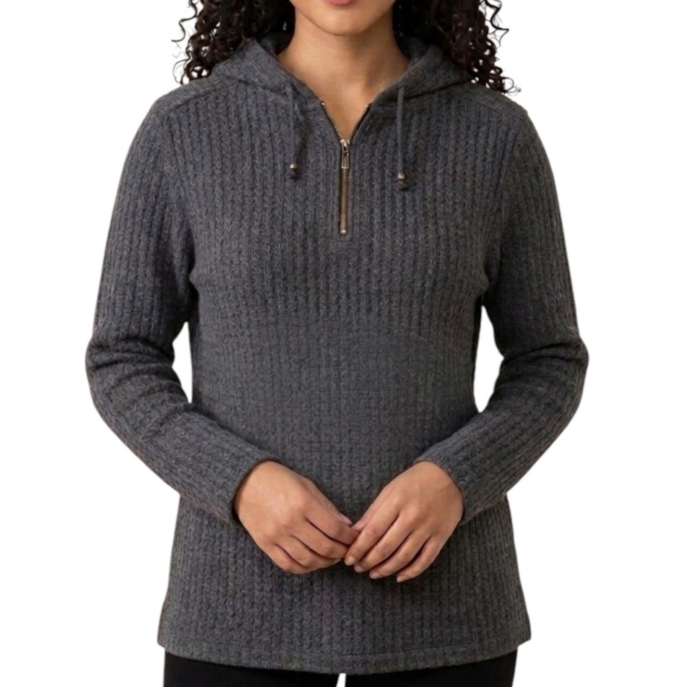 Vtg ST JOHN Sport Pullover Hoodie sz S Charcoal Gray TexturedFabric 1/4 Zip USA